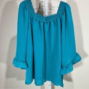 Zac & Rachel Womens 3x Lightweight 3/4 Sleeve Blouse Crochet Lightweight Boho